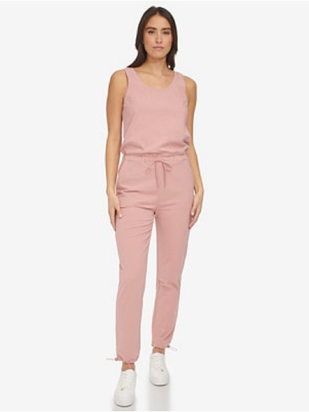 Andrew Marc New York Peach Jumpsuit Sporty Luxe Sleeveless Peach-Pink Drawstring